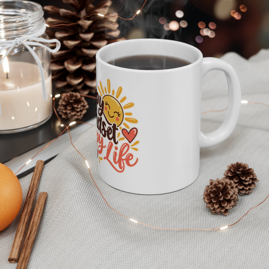 Happy Mindset Happy Life Ceramic Mug, 11 oz