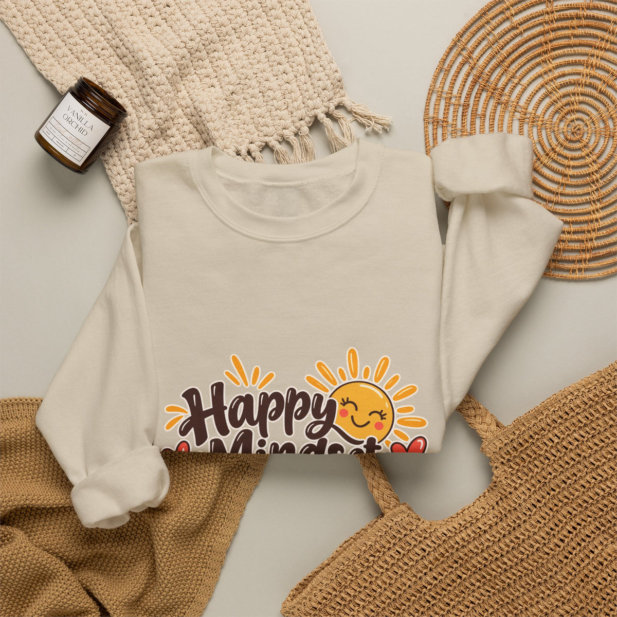 Happy Mindset Happy Life Sweatshirt | Positive Inspirational Crewneck